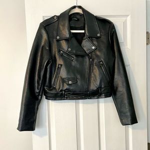 COPY - Aqua Faux Leather Cropped Moto Jacket